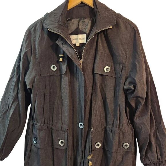 Vintage Charles Klein Rayon blend jacket removable hood black XS - Picture 3 of 7